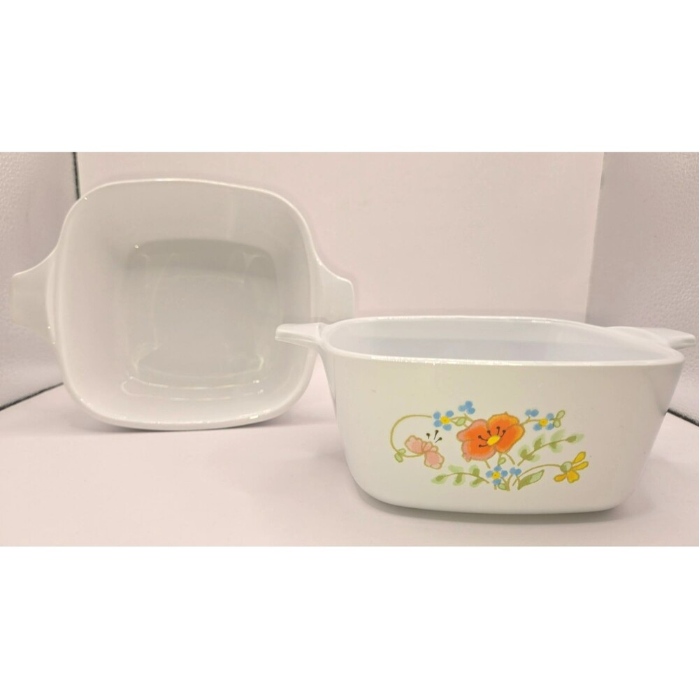 SET OF 2 Corning Ware WILDFLOWER P-43-B Small Square Casserole Dishes 5" 700 mL